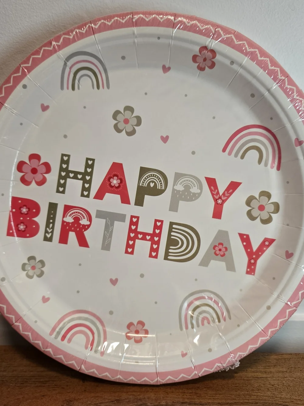 Happy Birthday Pink Boho Rainbow Party Paper Plates, Napkins & Cutlery Set 96pc.